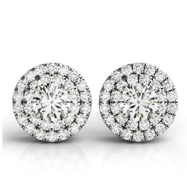 Angelique Double Halo OB Simulated Diamond Stud Earrings for Woman Special Occasion Wedding Bridal