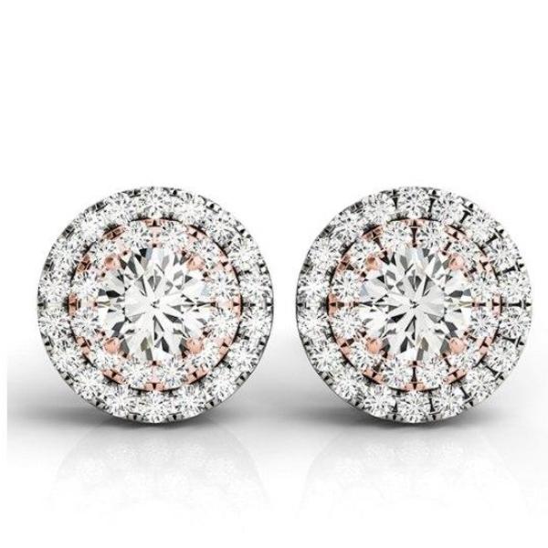 Angelique Double Halo OB Simulated Diamond Stud Earrings for Woman Special Occasion Wedding Bridal