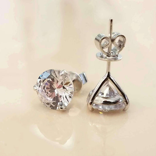 Elite 14K White Gold Round Three Prong OB Simulated Diamond Stud Earrings for Women Bridal Engagement Wedding Anniversary Gift