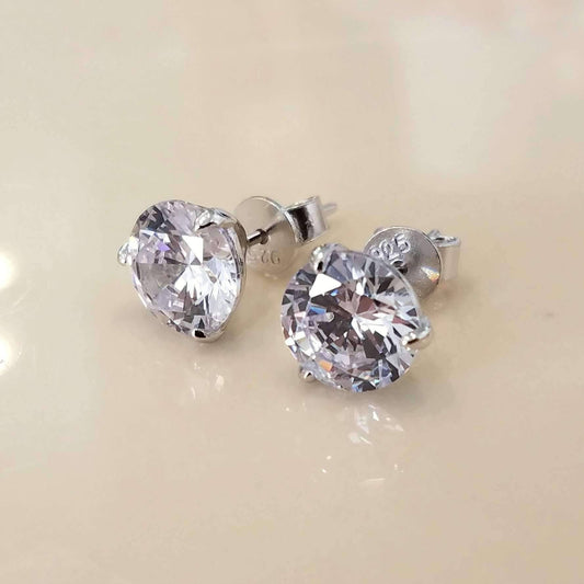 Elite Round Three Prong OB Simulated Diamond Solitaire Sterling Silver Stud Earrings for Women Bridal Engagement Wedding Anniversary Gift