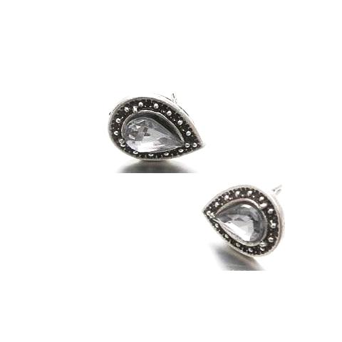 Marcasite Clear Pear Halo Stud Earrings