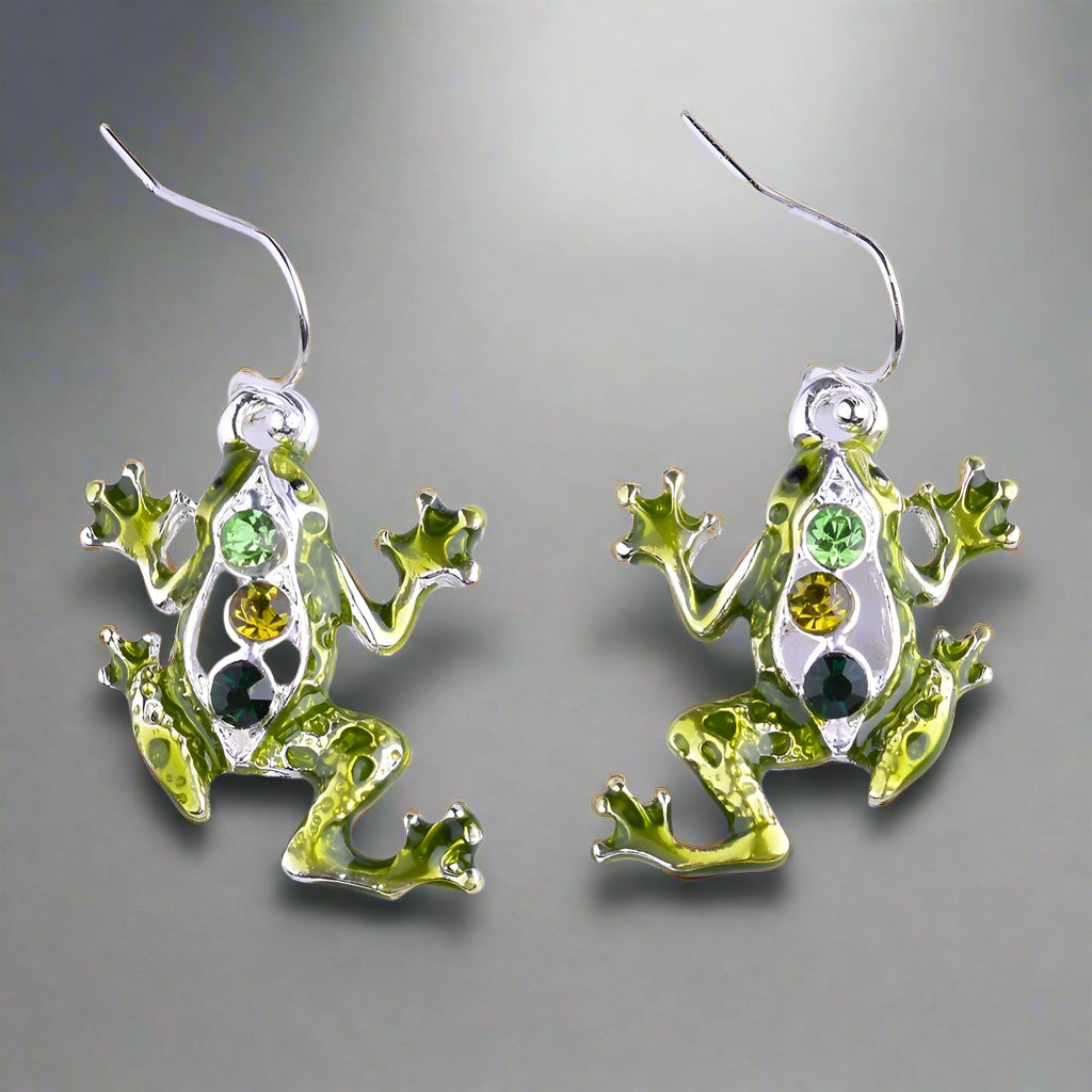 Fabulous Frog Enamel & CZ Earrings for Woman