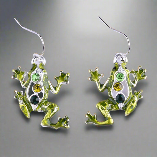 Fabulous Frog Enamel & CZ Earrings for Woman