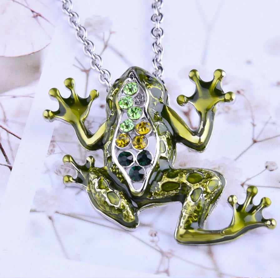 Fabulous Frog Enamel & CZ Necklace & Earrings Set for Woman