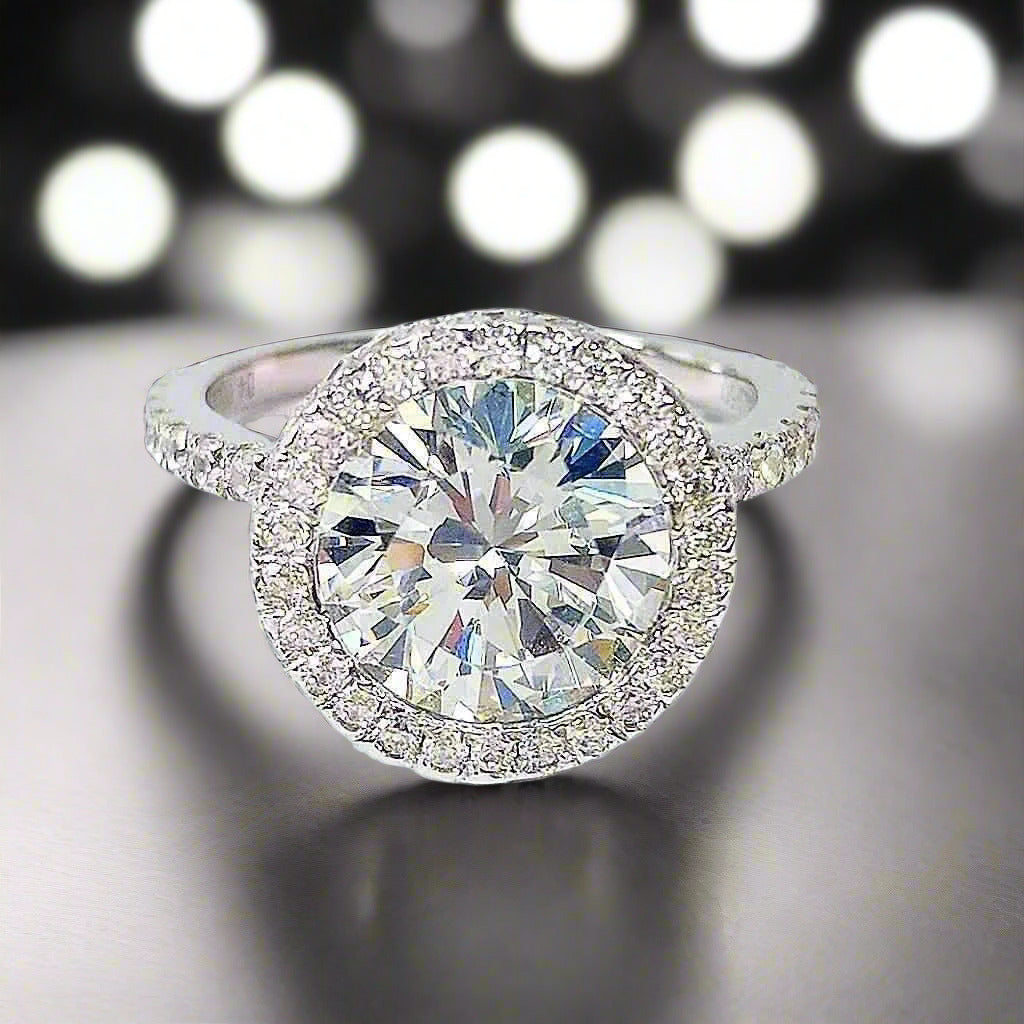 Evangeline 4CT French Pavé Halo In Decorative Crown OB Simulated Diamond Ring for Women Bridal Engagement Wedding Anniversary Gift