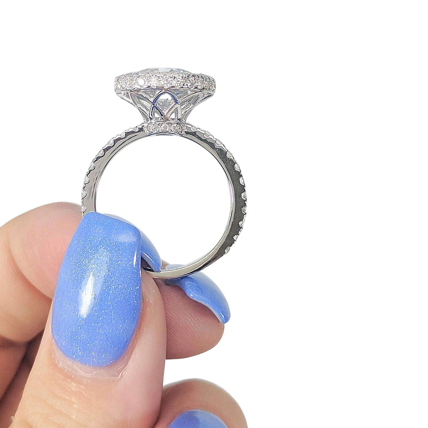Evangeline 4CT French Pavé Halo In Decorative Crown OB Simulated Diamond Ring for Women Bridal Engagement Wedding Anniversary Gift