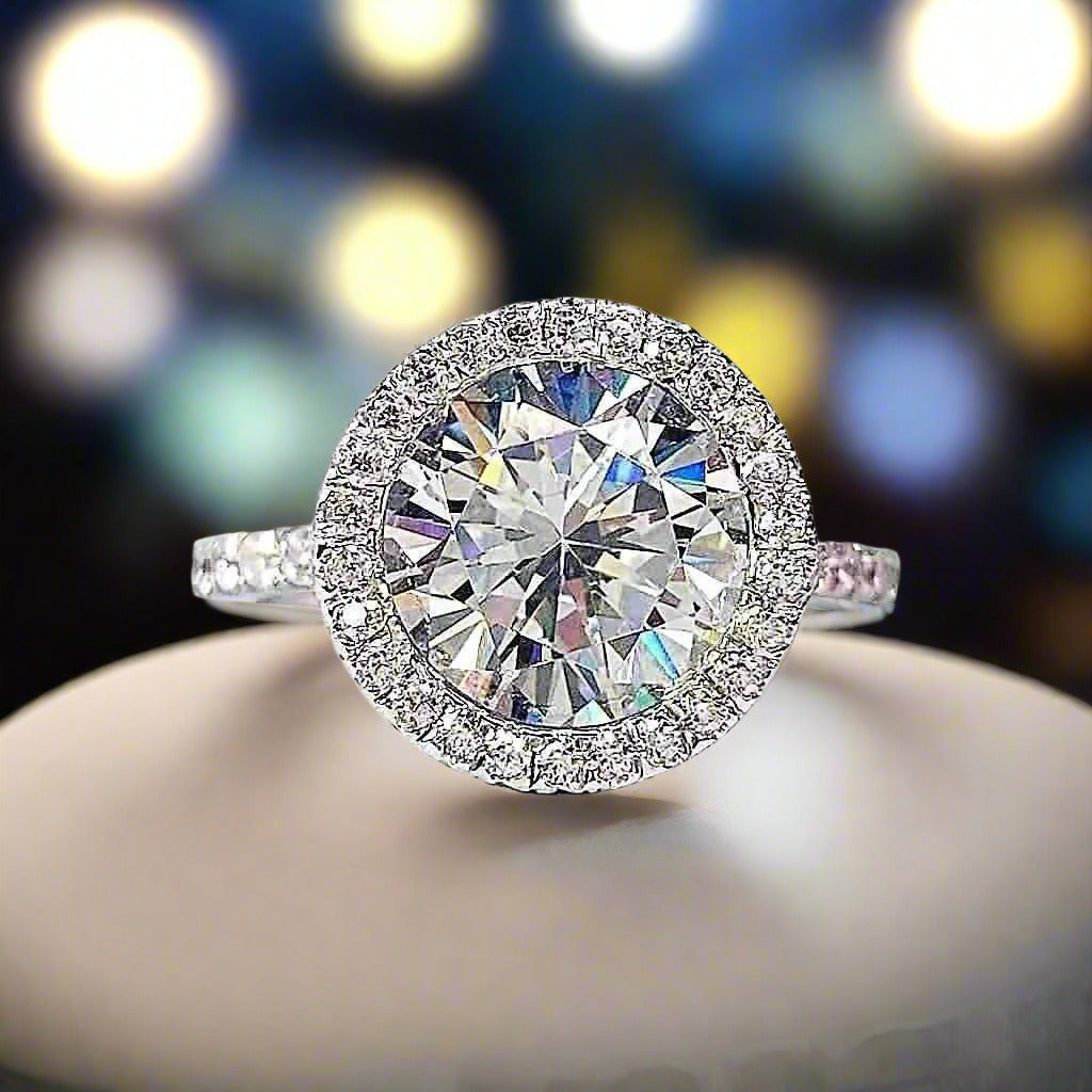 Evangeline 4CT French Pavé Halo In Decorative Crown OB Simulated Diamond Ring for Women Bridal Engagement Wedding Anniversary Gift