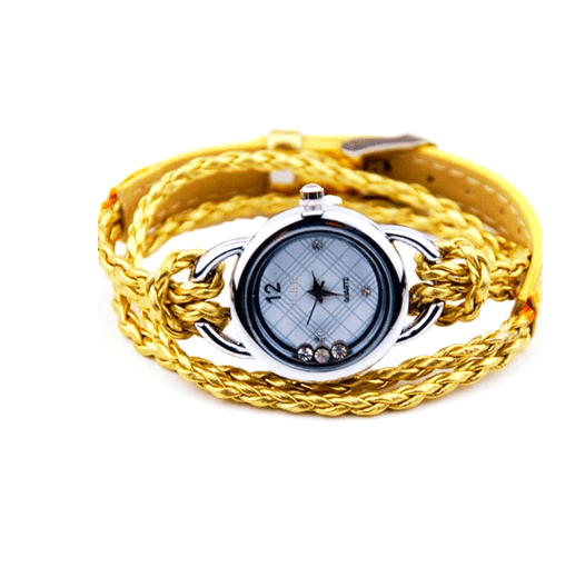 Floating Sparkles Leather Braided Wrap Watch For Woman