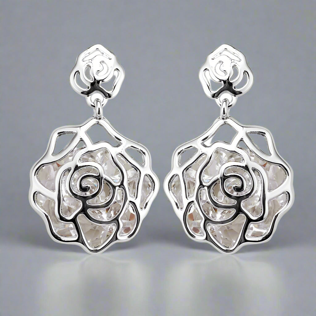 14K Gold Plated Floating Diamonds Roselet Earrings for Woman