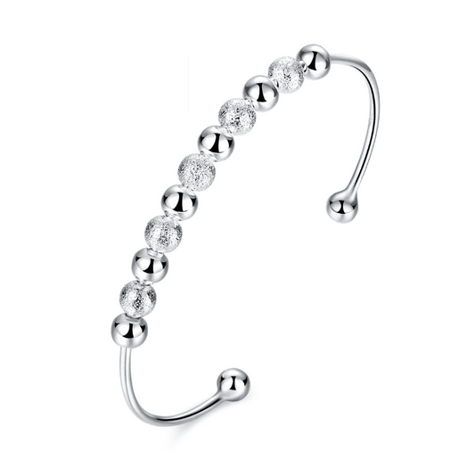 Frost & Shine Beaded Silver Bangle Bracelet for Women
