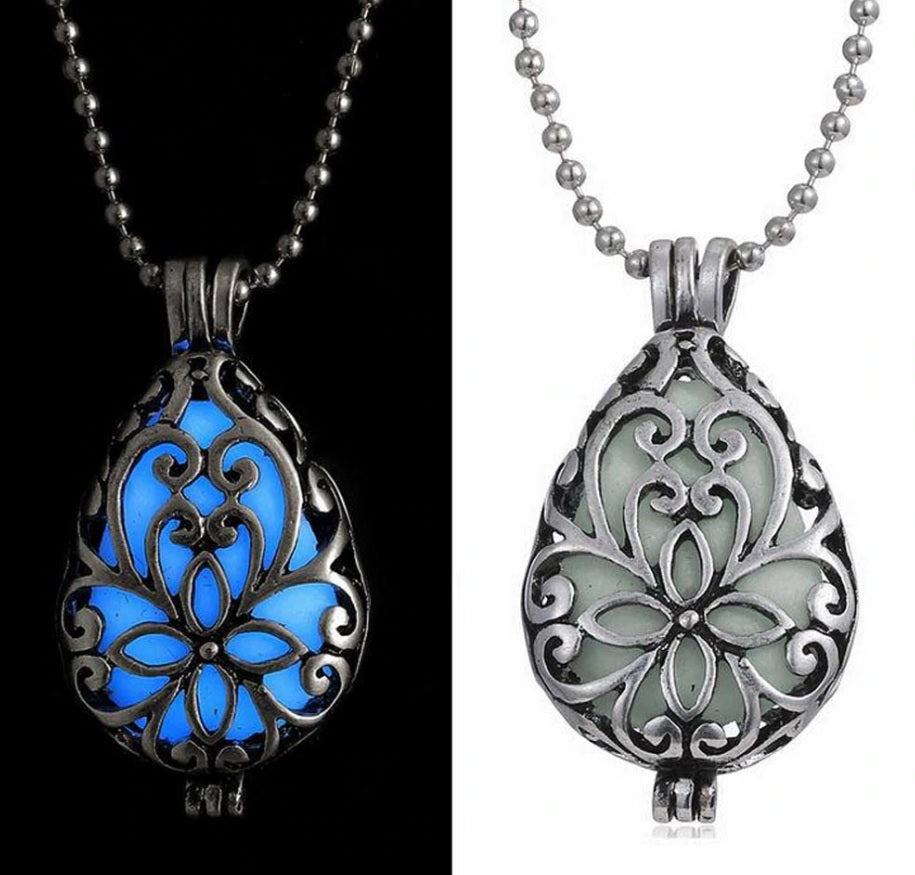 Glow in The Dark Filigree Locket Necklace