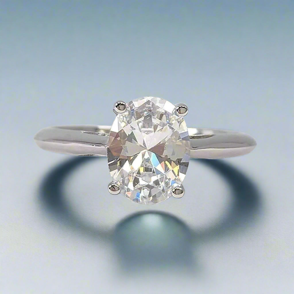 Nia 2CT Oval Solitaire OB Simulated Diamond Platinum Plated Ring for Women