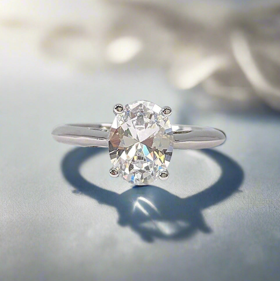 Nia 2CT Oval Solitaire OB Simulated Diamond Platinum Plated Ring for Women