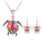 Artsy Sea Turtle Enamel Necklace and Earrings Set