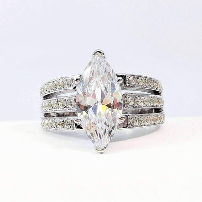 Helena 3CT Marquise Cut Triple Pavé Band OB Simulated Diamond Ring for Women Bridal Engagement Wedding Anniversary Gift