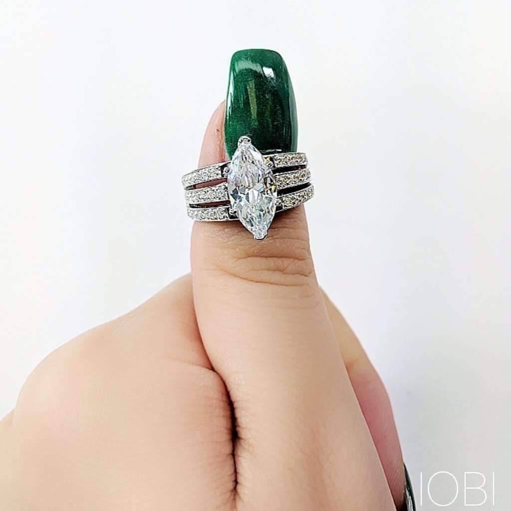 Helena 3CT Marquise Cut Triple Pavé Band OB Simulated Diamond Ring for Women Bridal Engagement Wedding Anniversary Gift