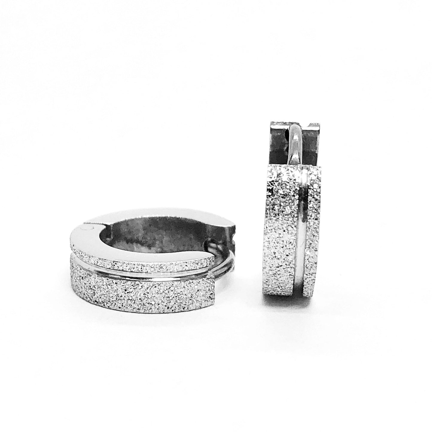 Polished Line Huggie Hoop Stainless Steel Earrings - For Men or Women