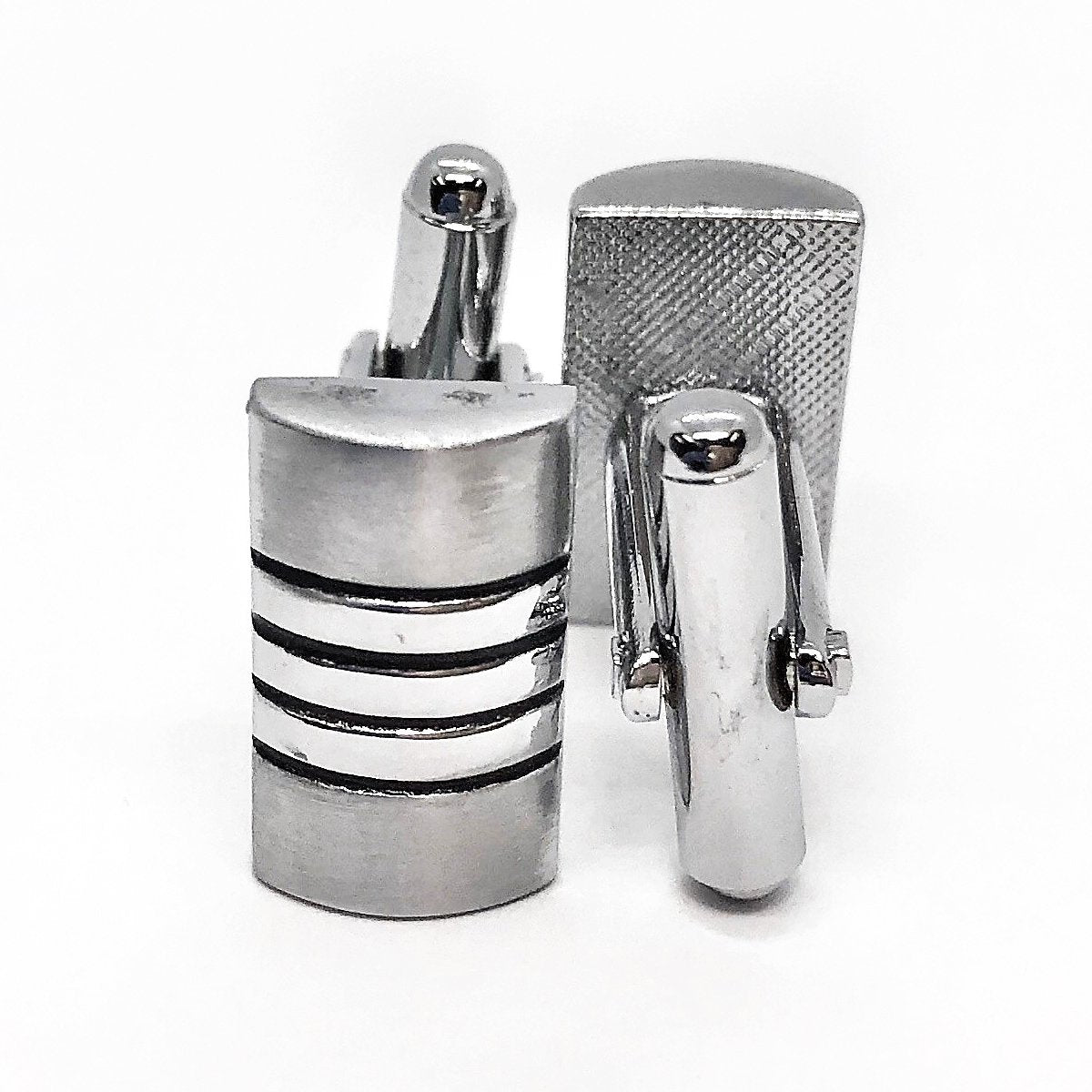 Onyx Stripes Stainless Steel Cylinder Flip Cufflinks
