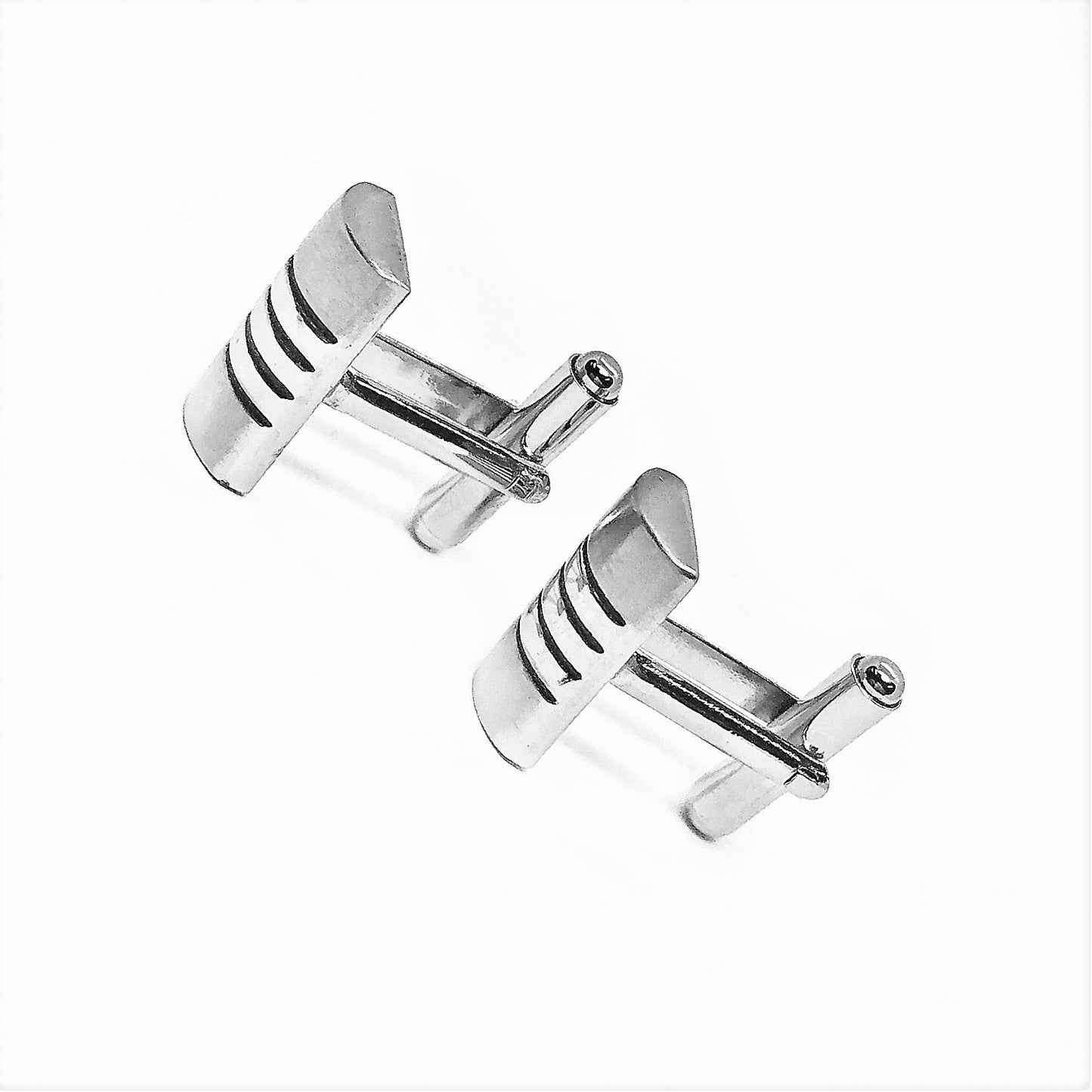Onyx Stripes Stainless Steel Cylinder Flip Cufflinks