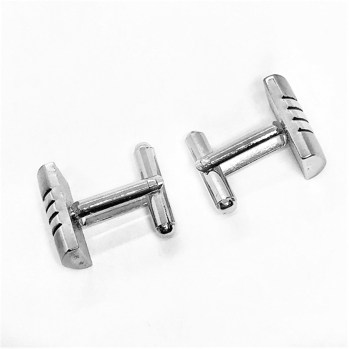 Onyx Stripes Stainless Steel Cylinder Flip Cufflinks