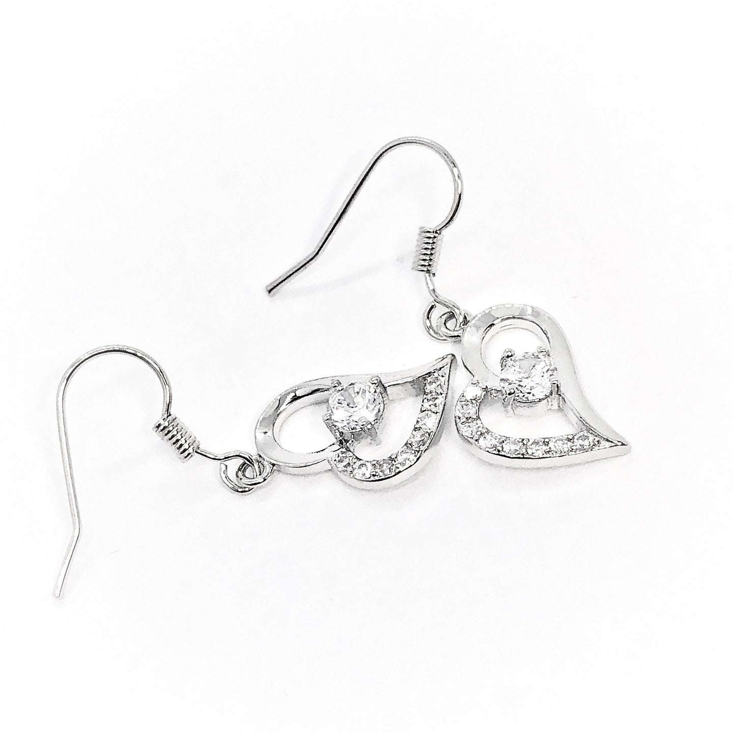 Exaggerated Silver Heart White Zirconia Earrings