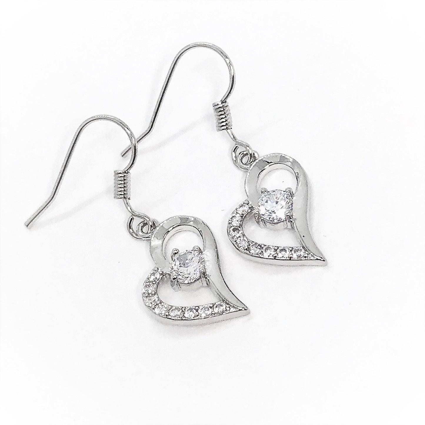 Exaggerated Silver Heart White Zirconia Earrings