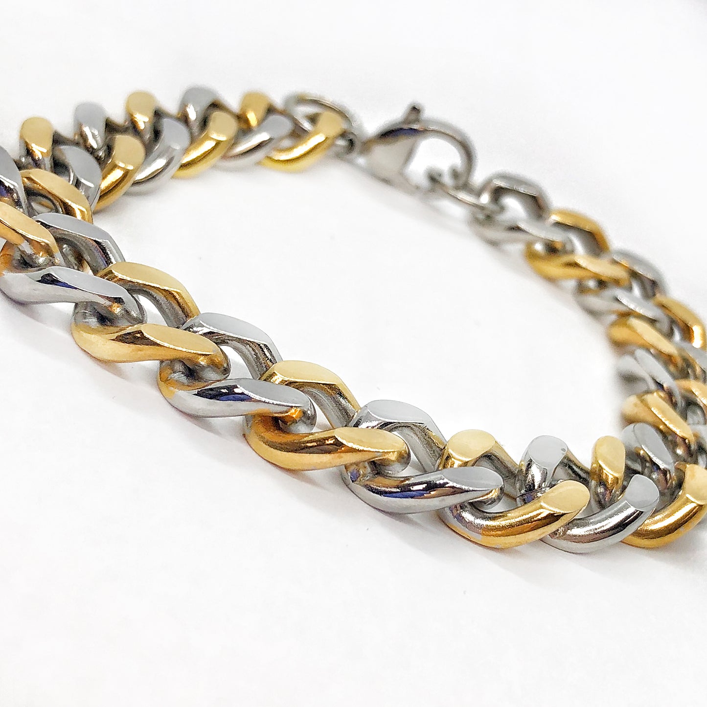 Two Tone Flat Cuban Link Stainless Steel Men's Bracelet