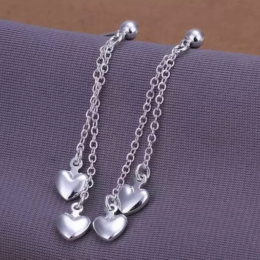 Double Hearts Drop Chains Stud Earring