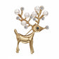 Pearl & Rhinestone Gold Tone Deer Brooch Pin