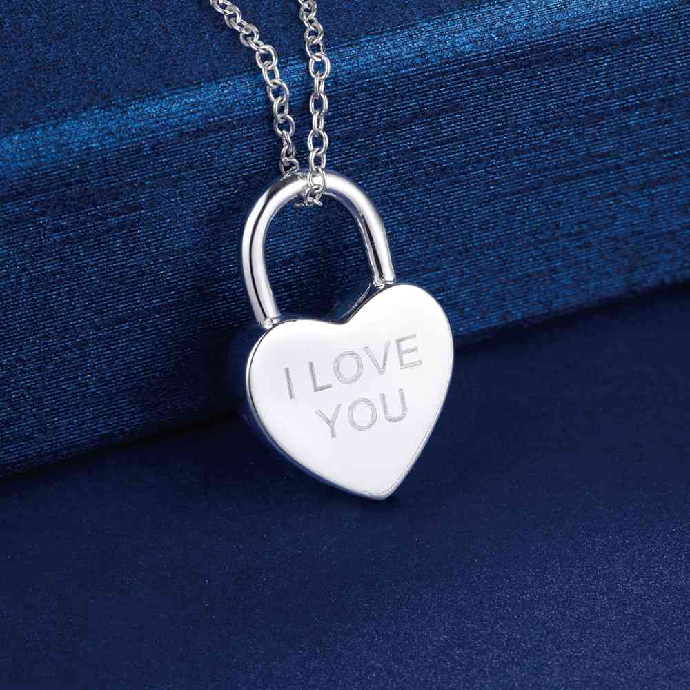 I Love You Heart Shaped Padlock Silver Necklace