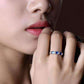 Josette En Bleu 1.5CTW Oval Three Stone Band OB Simulated Diamond Ring for Women Bridal Engagement Wedding Anniversary Gift