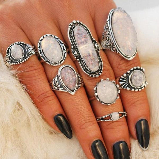 Vintage Opals Boho Midi-Knuckle Rings Set of 8