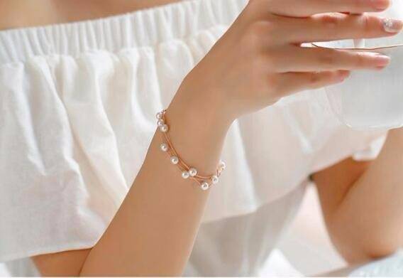 Layered Pearl Bead Station Necklace, Bracelet and Earrings Set
