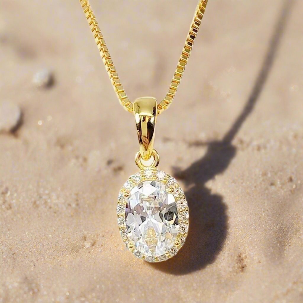 Layla .75CT Oval Cut Halo OB Simulated Diamond Pendant for Women Bridal Engagement Wedding Anniversary Gift