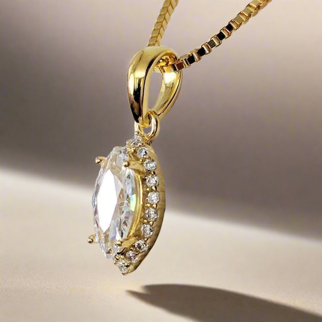 Loralei .5CT Marquise Cut Halo OB Simulated Diamond Solitaire Pendant for Women Bridal Engagement Wedding Anniversary Gift