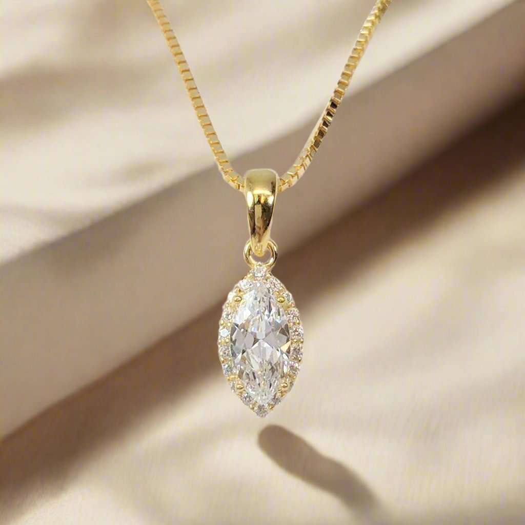 Loralei .5CT Marquise Cut Halo OB Simulated Diamond Solitaire Pendant for Women Bridal Engagement Wedding Anniversary Gift