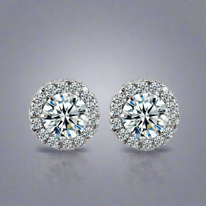 14K White Gold Plated Luxe Halo Crystal Stud Earrings For Woman