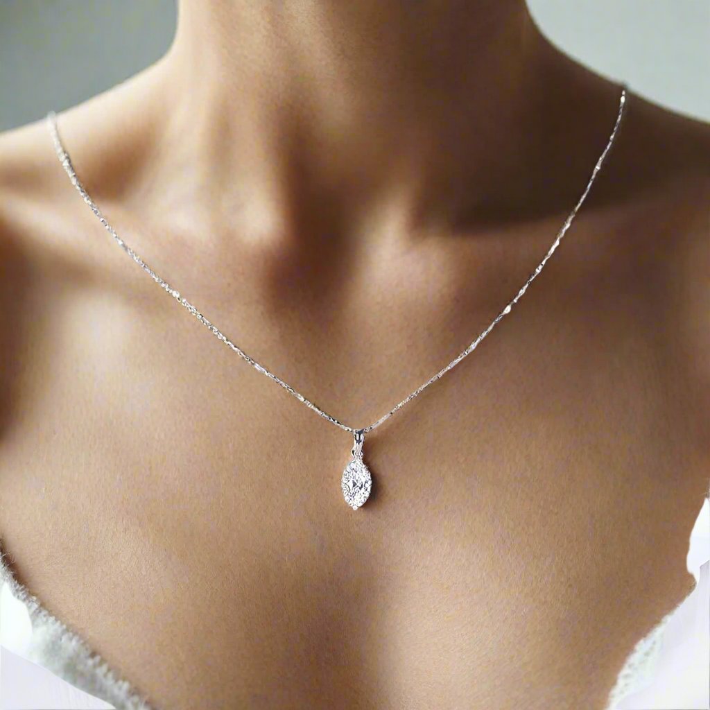 Loralei .5CT Marquise Cut Halo OB Simulated Diamond Solitaire Pendant for Women Bridal Engagement Wedding Anniversary Gift