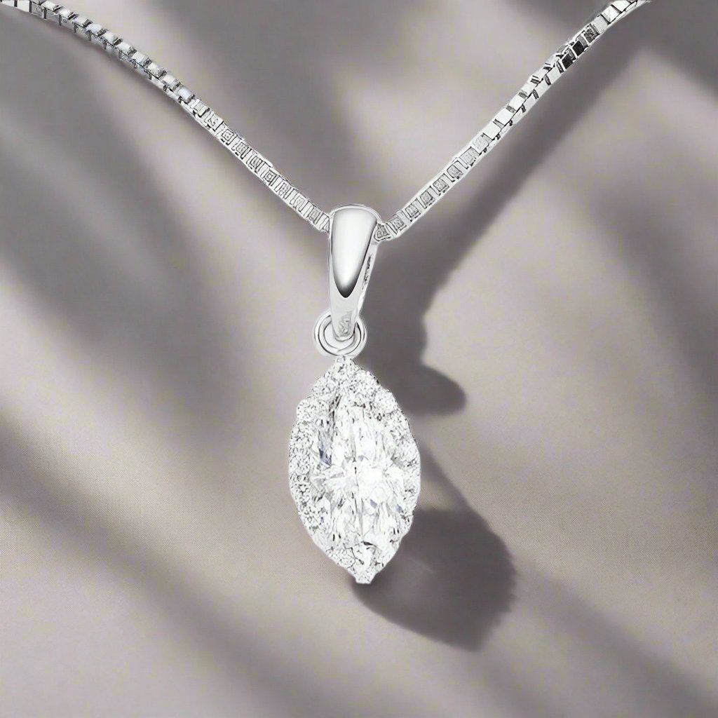 Loralei .5CT Marquise Cut Halo OB Simulated Diamond Solitaire Pendant for Women Bridal Engagement Wedding Anniversary Gift