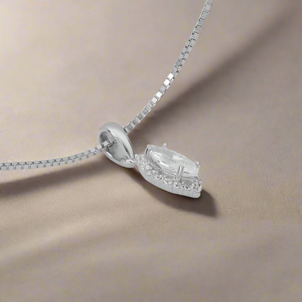 Loralei .5CT Marquise Cut Halo OB Simulated Diamond Solitaire Pendant for Women Bridal Engagement Wedding Anniversary Gift