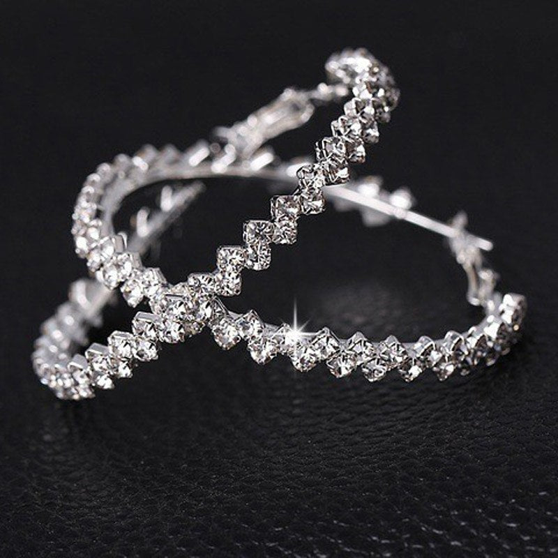 Mosaic Austrian Crystal Hoop 14K White Gold plated Earrings for Women