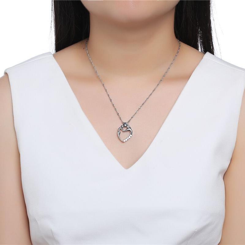 Always In My Heart Mother & Child Love CZ 14K Gold Plated Necklace for Women Special Occasion Birthday Valentines Day Mothers Day
