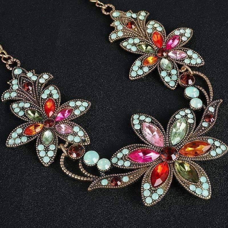 Garden Party Vintage Crystal Flower Necklace for Women