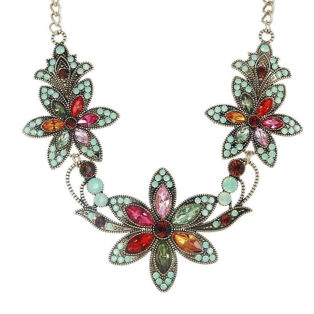 Garden Party Vintage Crystal Flower Necklace for Women