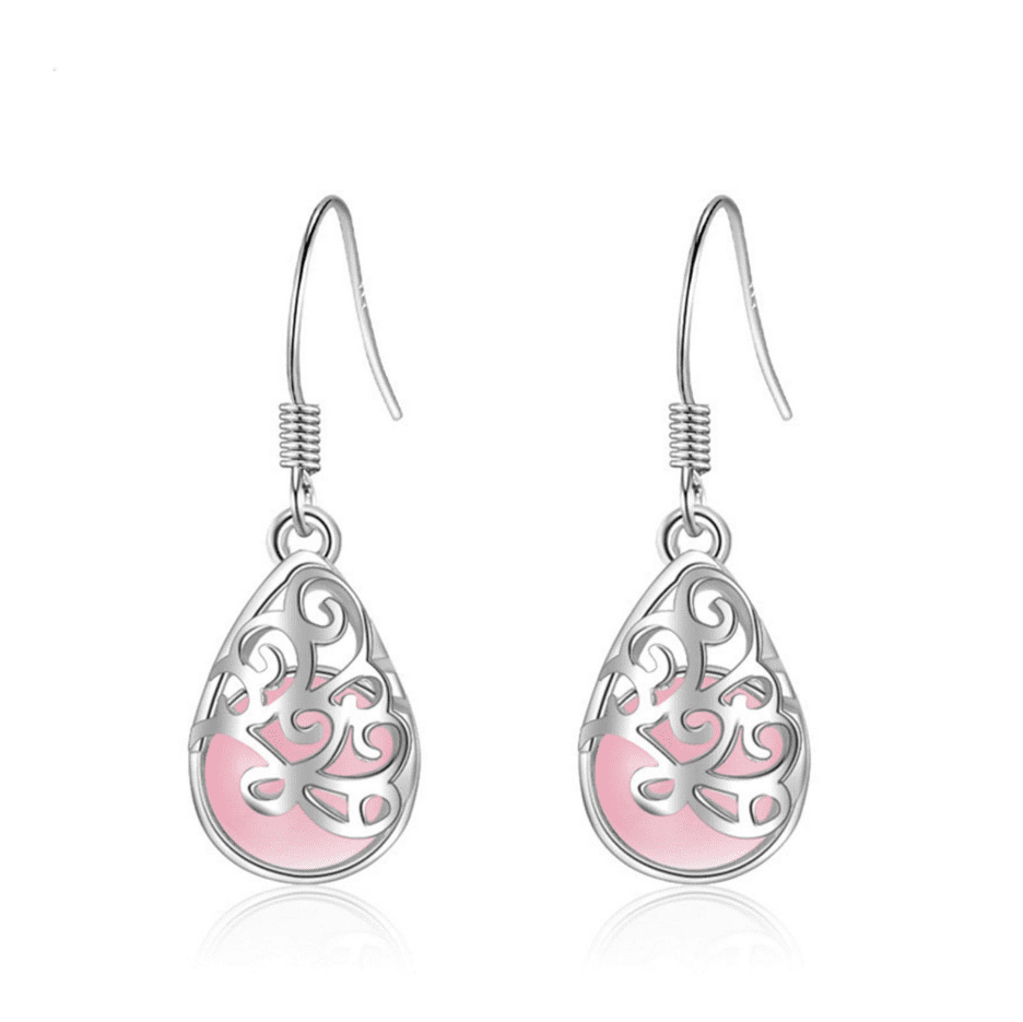 Shimmering Cat Eye Filigree Drop Earrings