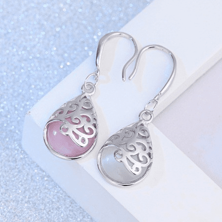 Shimmering Cat Eye Filigree Drop Earrings