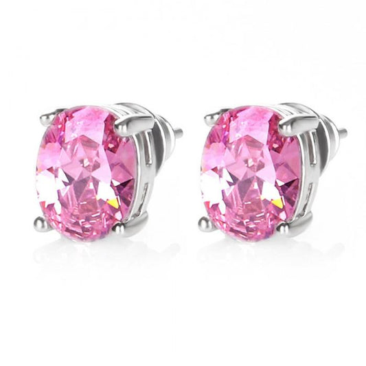 Pink Ice Zirconia Oval Solitaire Stud Earrings