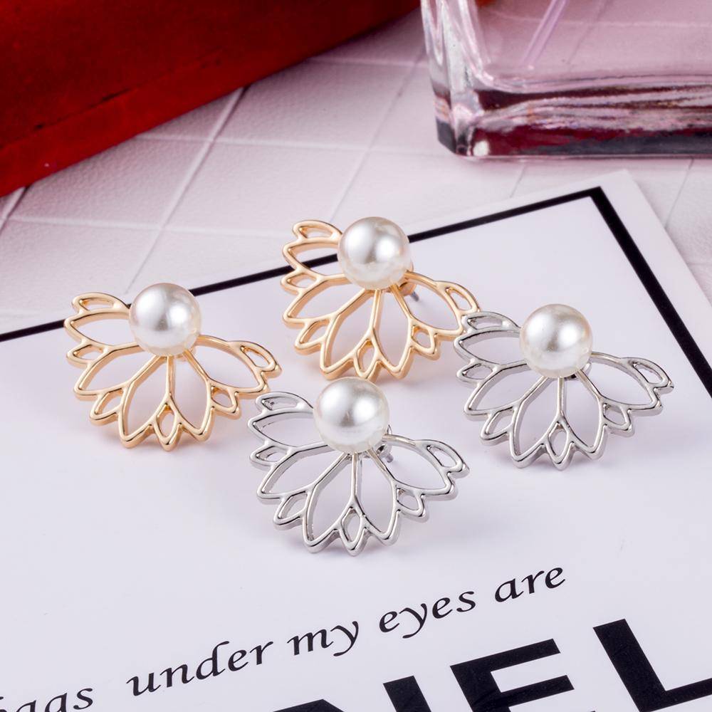 Lotus Flower Pearl Stud Earrings & Jacket