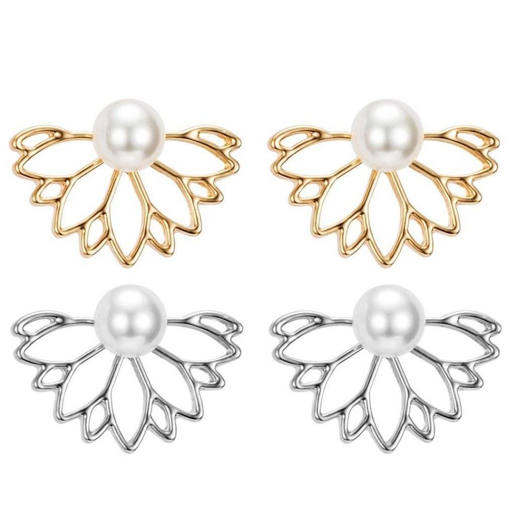 Lotus Flower Pearl Stud Earrings & Jacket