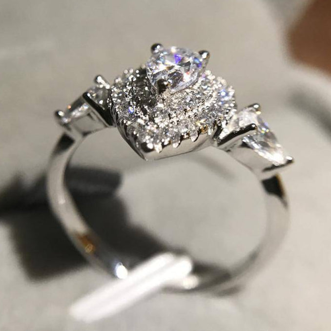 14K Gold Plated Petite Pavé Pear Cut CZ Halo Ring for Woman - White or Pink CZ